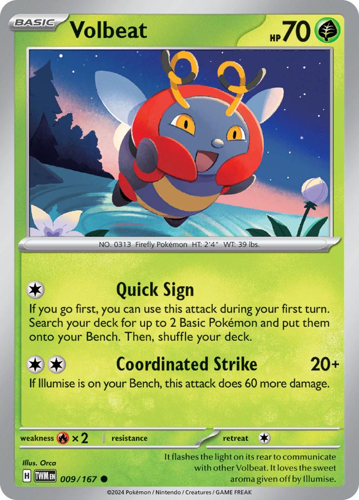 Pokémon-kaart Volbeat 009/167 Common uit de set Twilight Masquerade Image principale du produit