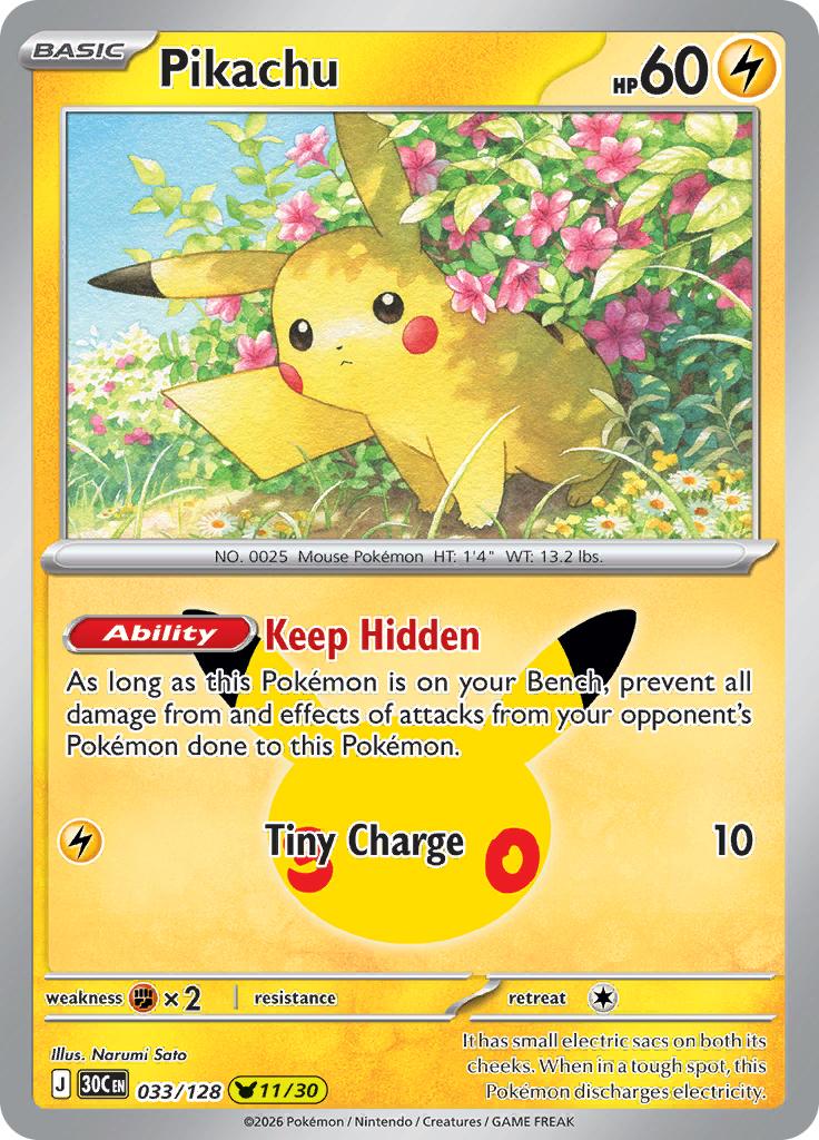 Pokémon-kaart Pikachu 033/128 Pikachu Rare uit de set 30th Celebration