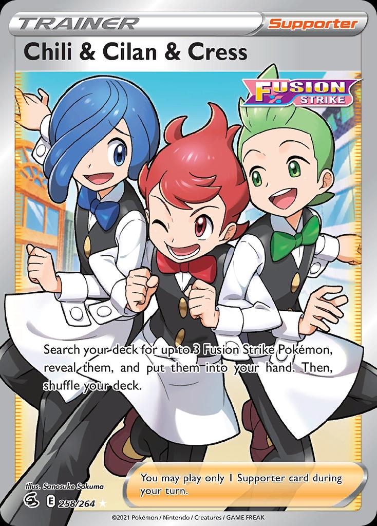 Pokémon-kaart Chili & Cilan & Cress 258/264 Ultra Rare uit de set Fusion Strike
