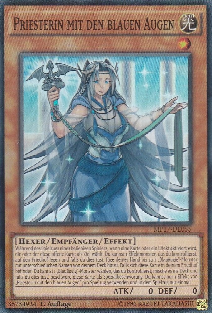 Yu-Gi-Oh!-kaart Priestess with Eyes of Blue MP17-DE055 Super Rare uit 2017 Mega-Tin Mega Pack Image principale du produit