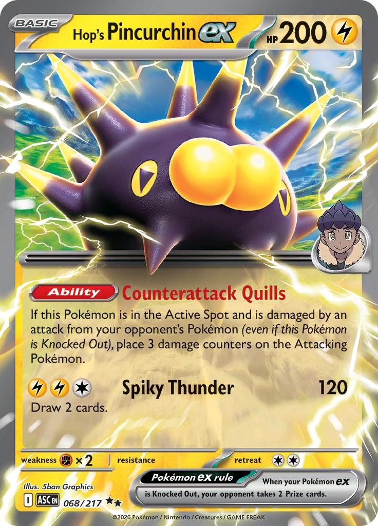 Pokémon-kaart Hop's Pincurchin ex 068/217 Double Rare uit de set Ascended Heroes Hoofdafbeelding