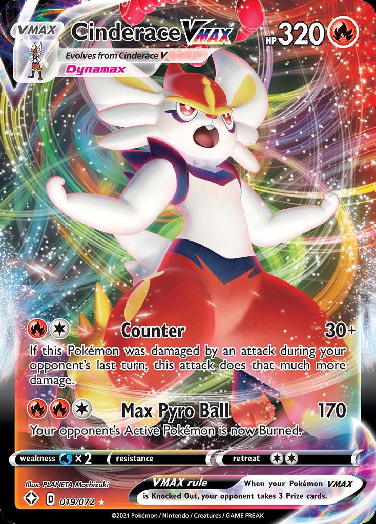 Pokémon-kaart Cinderace VMAX 019/072 Ultra Rare uit de set Shining Fates