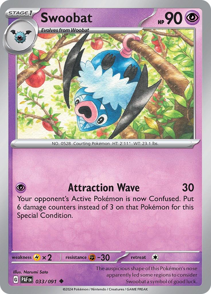 Pokémon-kaart Swoobat 033/091 Uncommon uit de set Paldean Fates