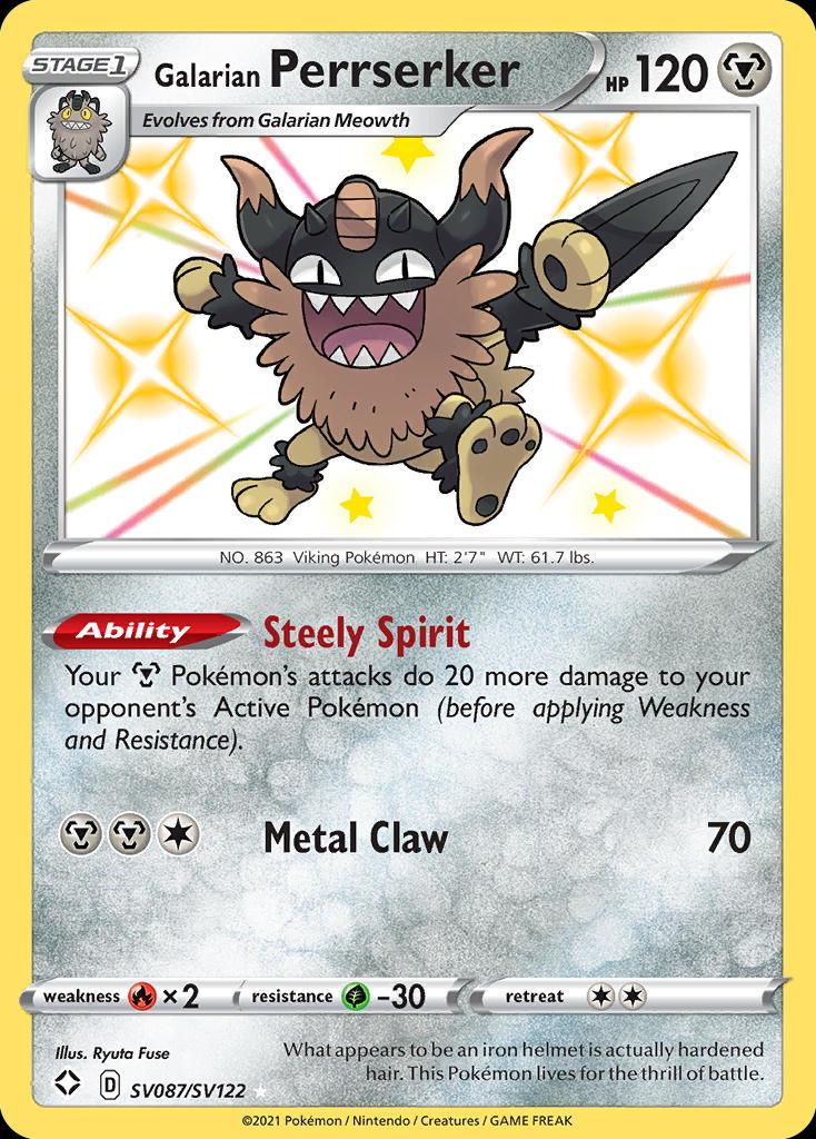 Pokémon-kaart Galarian Perrserker SV087/SV122 Secret Rare uit de set Shining Fates