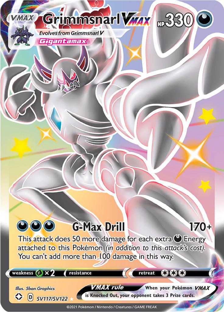 Pokémon-kaart Grimmsnarl VMAX SV117/SV122 Secret Rare uit de set Shining Fates