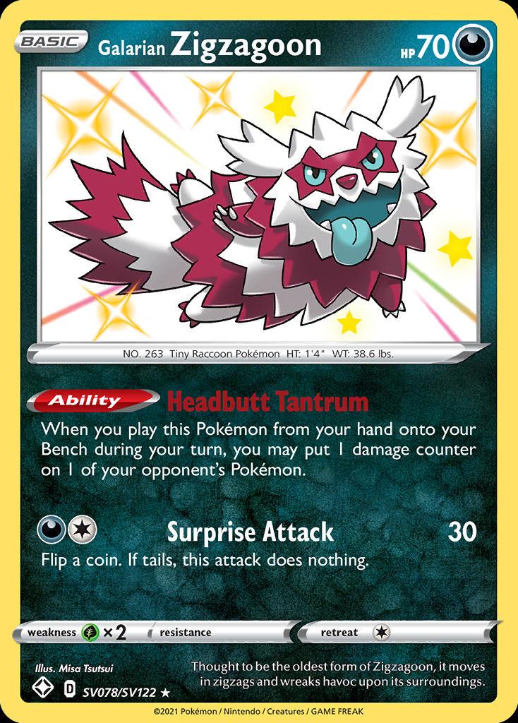 Pokémon-kaart Galarian Zigzagoon SV078/SV122 Secret Rare uit de set Shining Fates