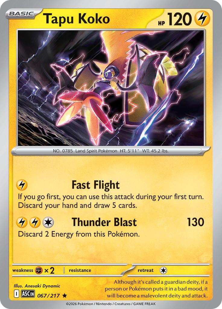 Pokémon-kaart Tapu Koko 067/217 Rare uit de set Ascended Heroes