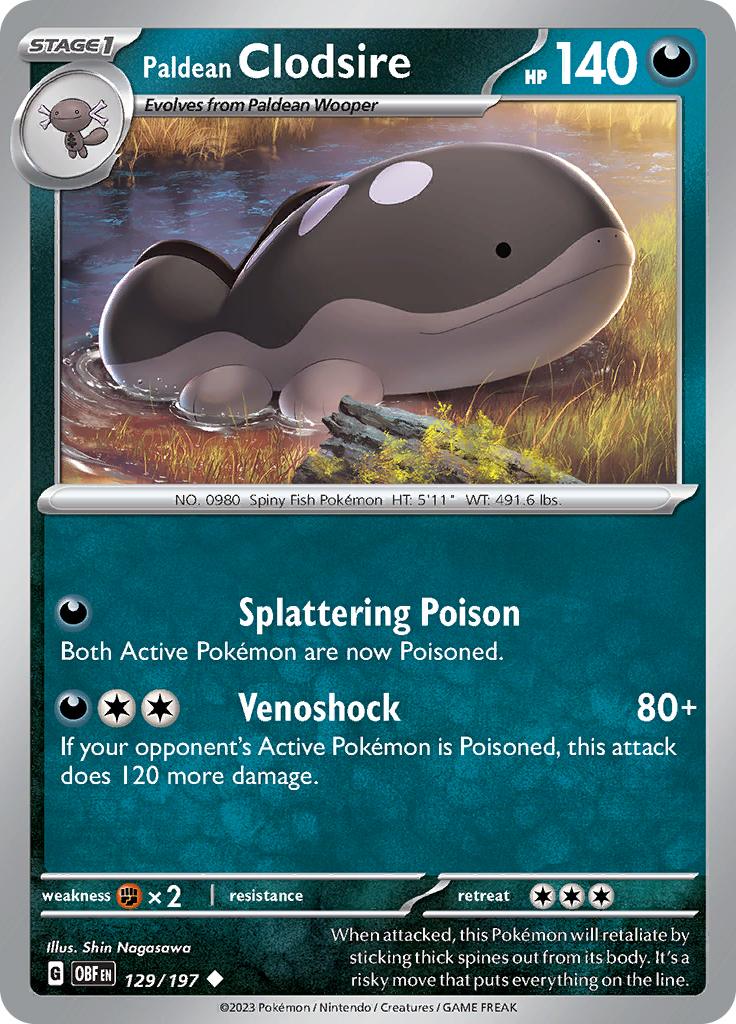 Pokémon-kaart Paldean Clodsire 129/197 Uncommon uit de set Obsidian Flames