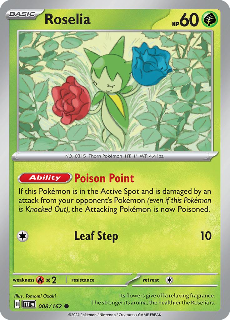 Pokémon-kaart Roselia 008/162 Common uit de set Temporal Forces