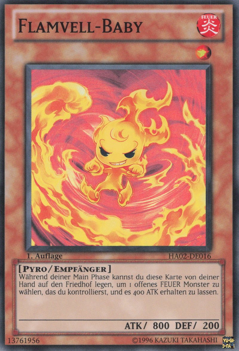 Yu-Gi-Oh!-kaart Flamvell Baby HA02-DE016 Super Rare uit Hidden Arsenal 2 Immagine principale del prodotto