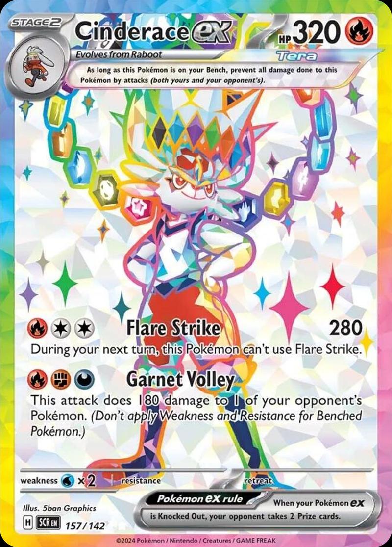 Pokémon-kaart Cinderace ex 157/142 Ultra Rare uit de set Stellar Crown