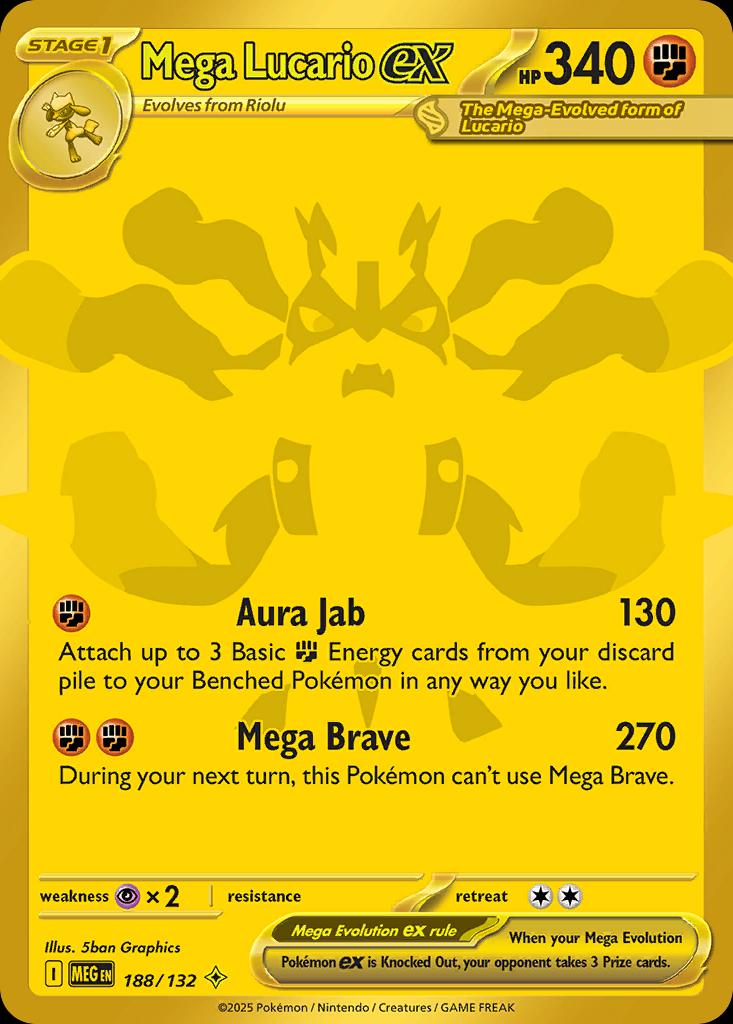 Pokémon-kaart Mega Lucario ex 188/132 Secret Rare uit de set Mega Evolution