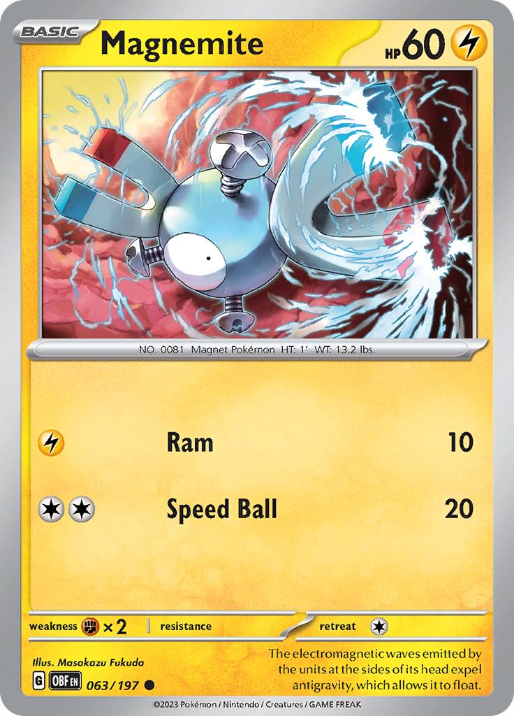Pokémon-kaart Magnemite 063/197 Common uit de set Obsidian Flames