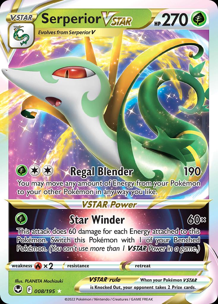 Pokémon-kaart Serperior VSTAR 8/195 Ultra Rare uit de set Silver Tempest