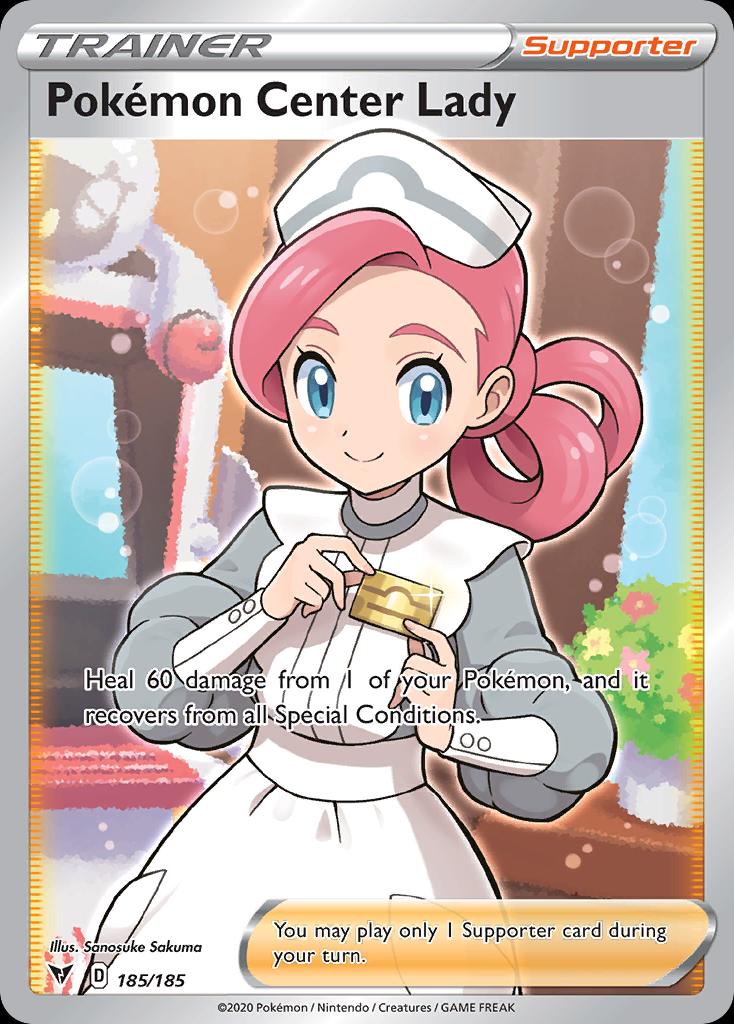 Pokémon-kaart Pokémon Center Lady 185/185 Ultra Rare uit de set Vivid Voltage