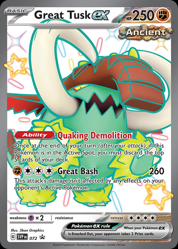 Pokémon-kaart Great Tusk ex SVP 072 Promo uit de set SV Black Star Promos Image principale du produit