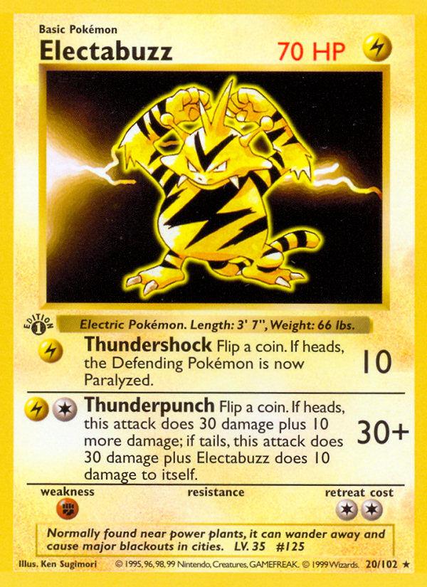 Pokémon-kaart Electabuzz 20/102 Rare uit de set Base Set Image principale du produit
