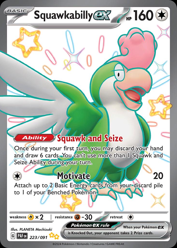 Pokémon-kaart Squawkabilly ex 223/091 Shiny Ultra Rare uit de set Paldean Fates
