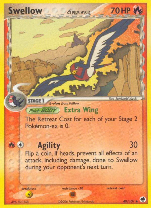 Pokémon-kaart Swellow δ 40/101 Uncommon uit de set EX Dragon Frontiers Image principale du produit