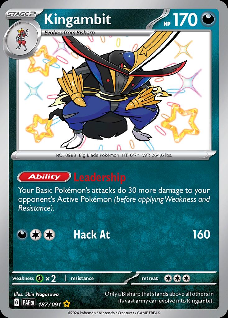 Pokémon-kaart Kingambit 187/91 Shiny Rare uit de set Paldean Fates