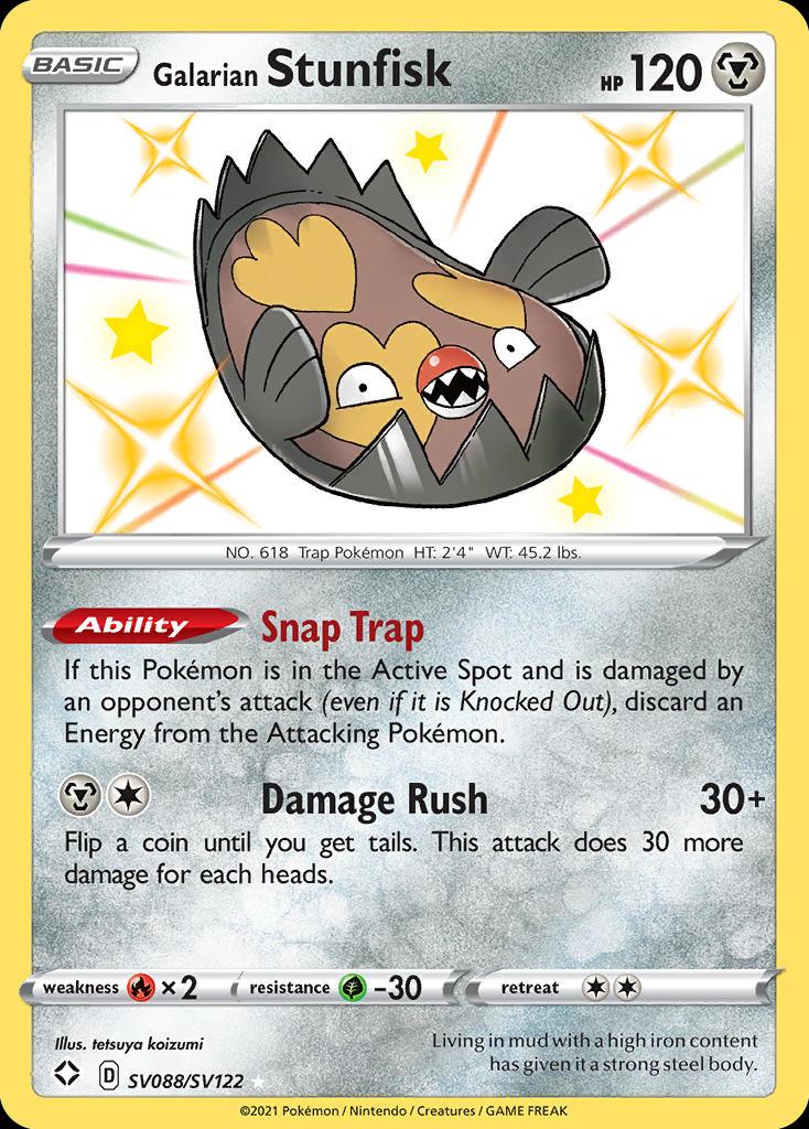 Pokémon-kaart Galarian Stunfisk SV88/SV122 Secret Rare uit de set Shining Fates