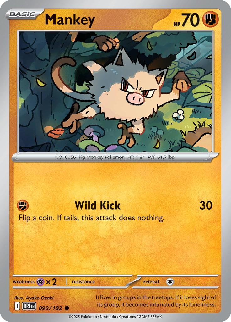 Pokémon-kaart Mankey 090/182 Common uit de set Destined Rivals