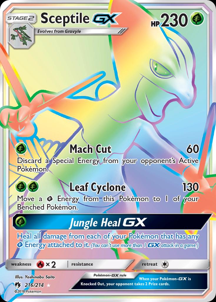 Pokémon-kaart Sceptile GX 216/214 Secret Rare uit de set Lost Thunder