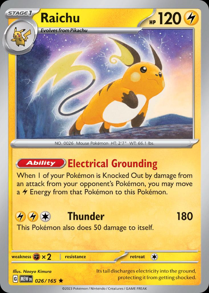 Pokémon-kaart Raichu 26/165 Rare uit de set 151 Main image