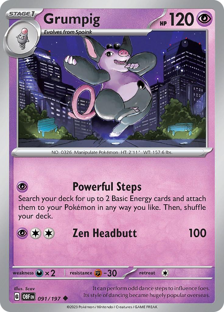 Pokémon-kaart Grumpig 091/197 Uncommon uit de set Obsidian Flames