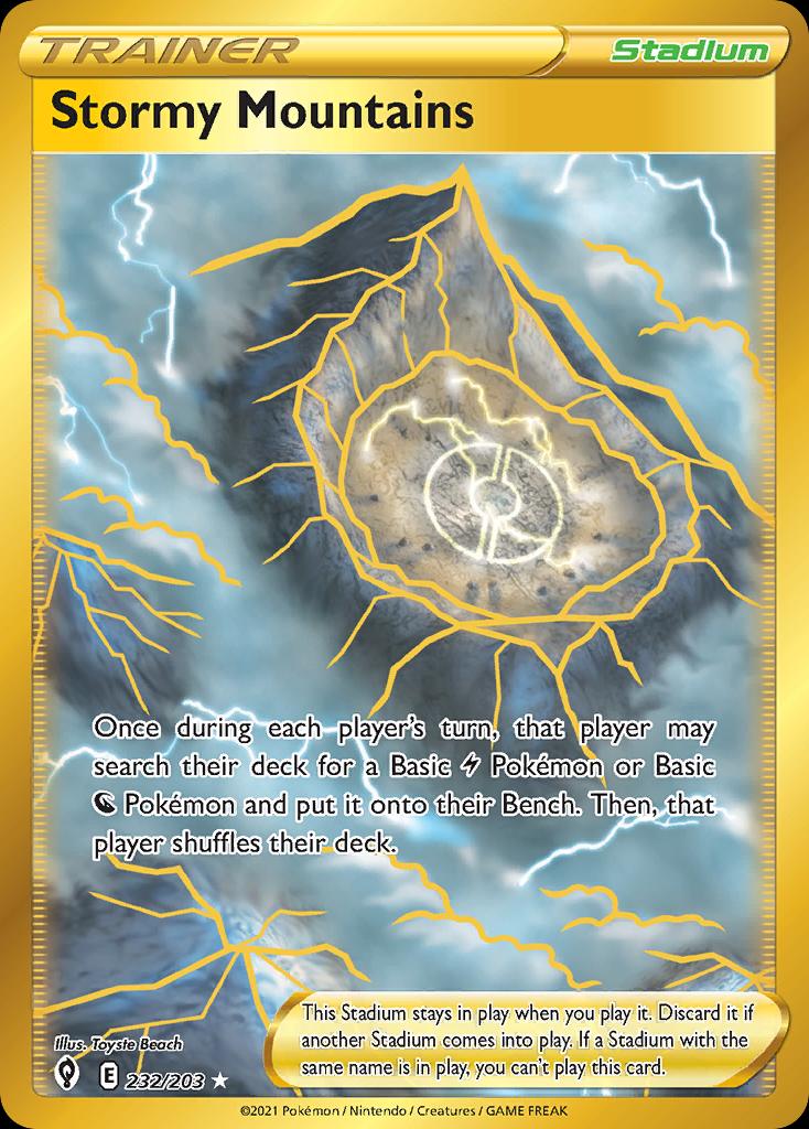 Pokémon-kaart Stormy Mountains 232/203 Secret Rare uit de set Evolving Skies Image principale du produit