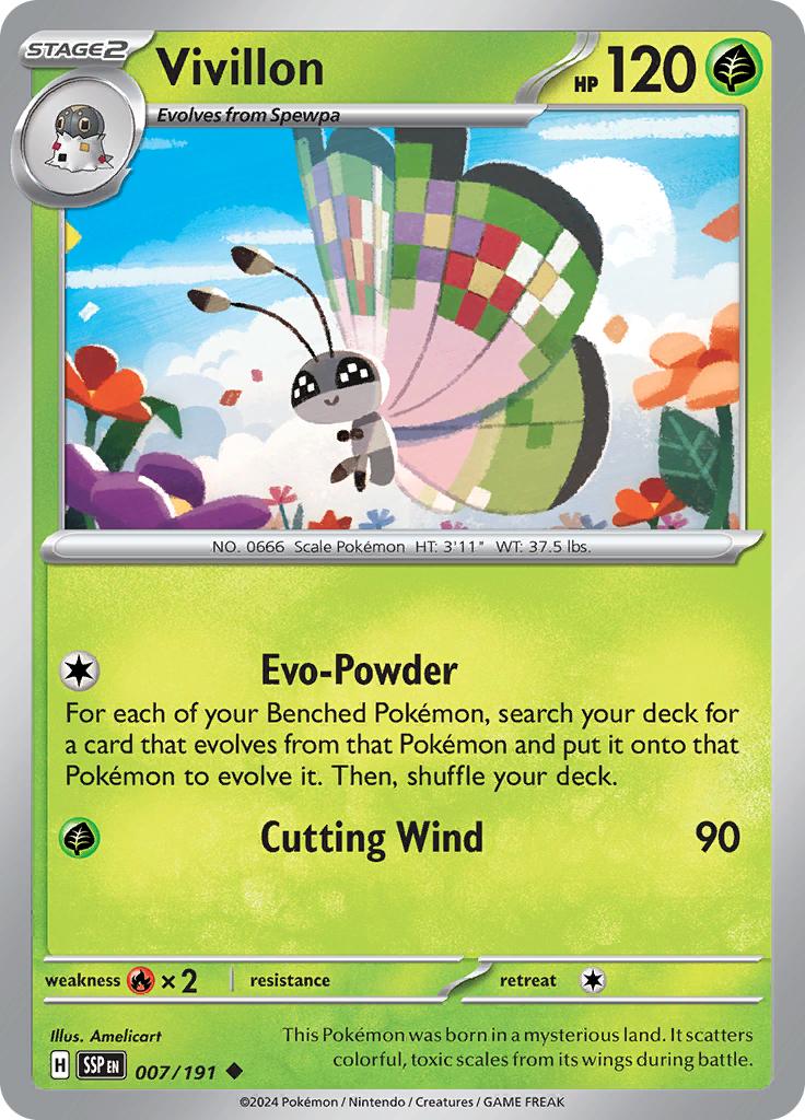 Pokémon-kaart Vivillon 007/191 Uncommon uit de set Surging Sparks