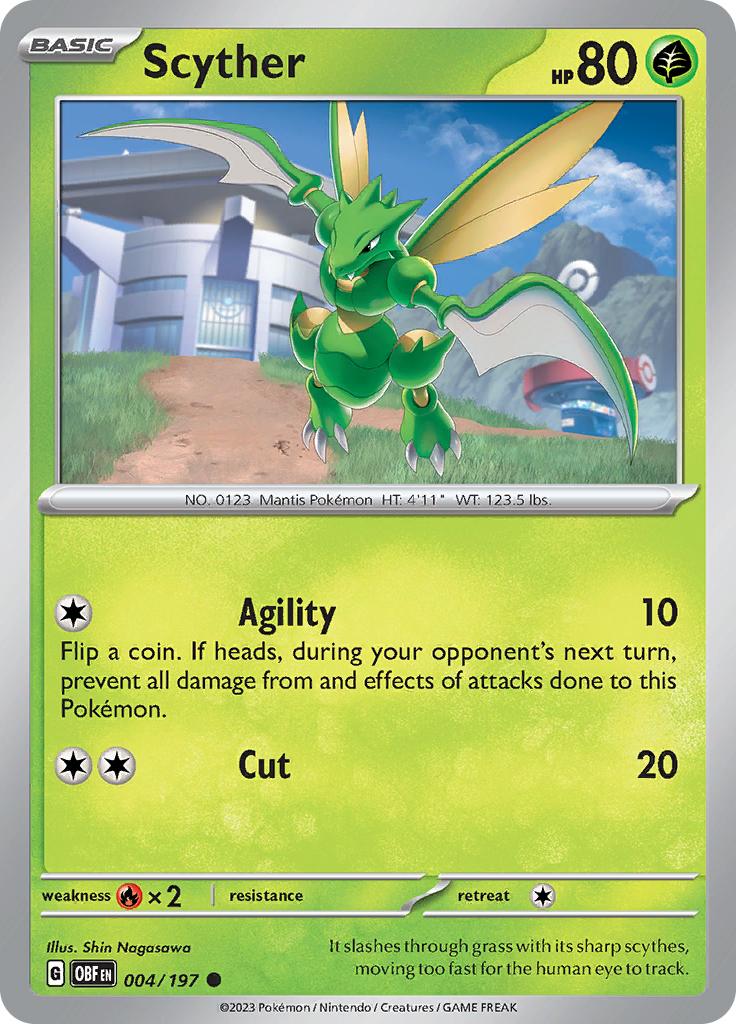 Pokémon-kaart Scyther 004/197 Common uit de set Obsidian Flames