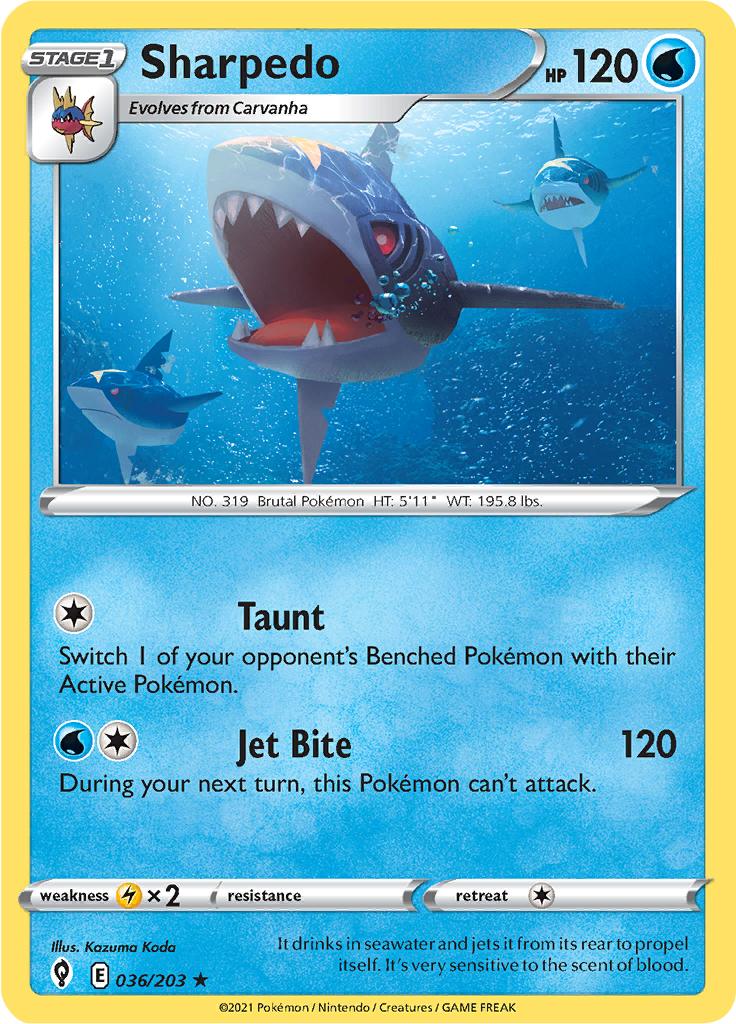 Pokémon-kaart Sharpedo 036/203 Rare uit de set Evolving Skies