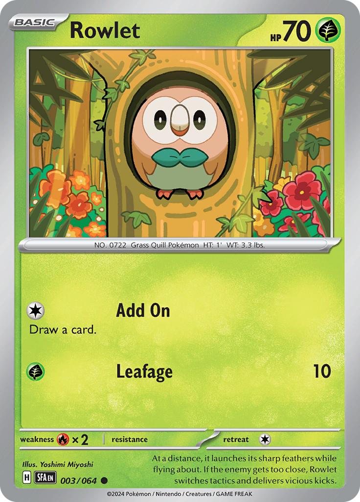 Pokémon-kaart Rowlet 003/064 Common uit de set Shrouded Fable Hoofdafbeelding