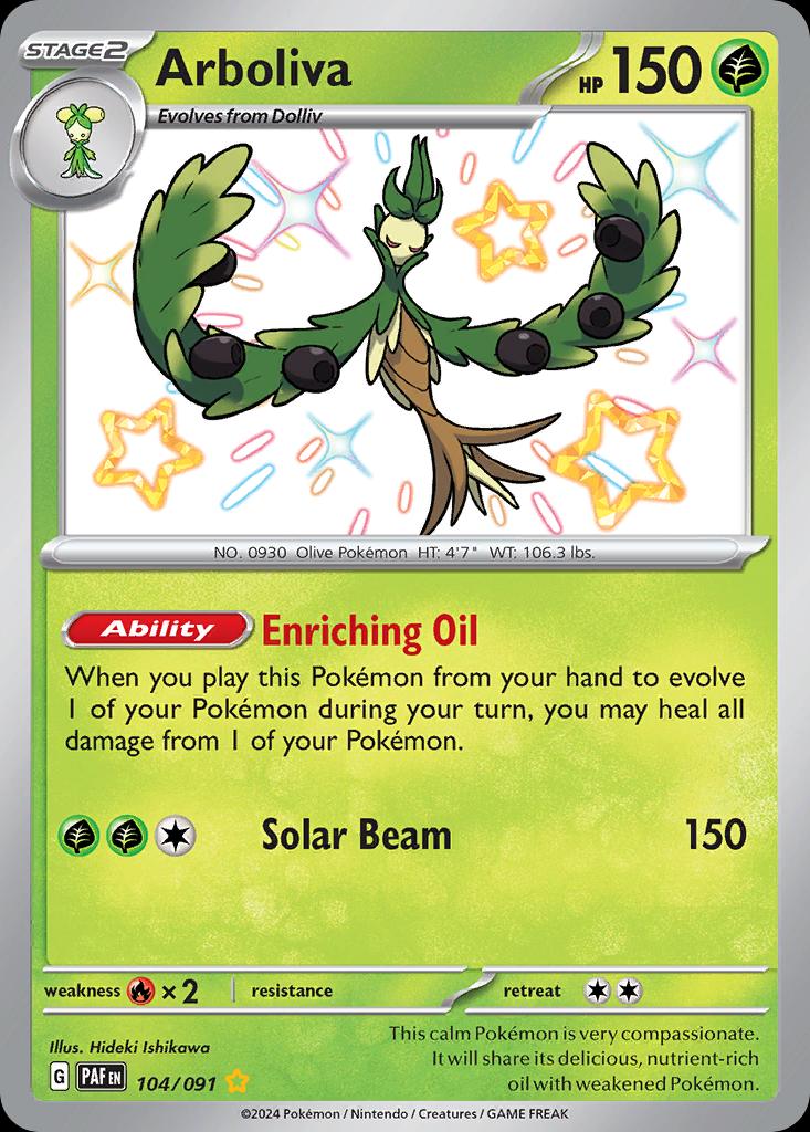 Pokémon-kaart Arboliva 104/91 Shiny Rare uit de set Paldean Fates Main image