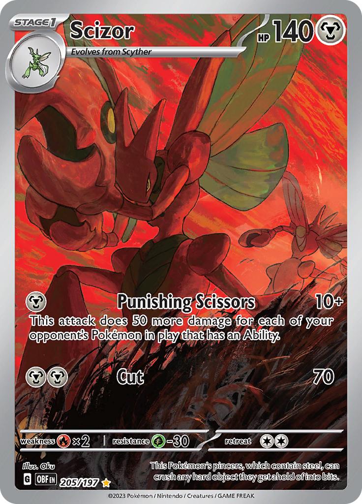 Pokémon-kaart Scizor 205/197 Illustration Rare uit de set Obsidian Flames Hoofdafbeelding