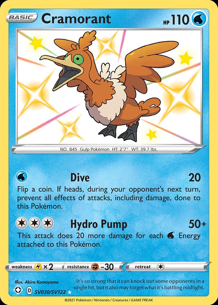 Pokémon-kaart Cramorant SV030/SV122 Secret Rare uit de set Shining Fates