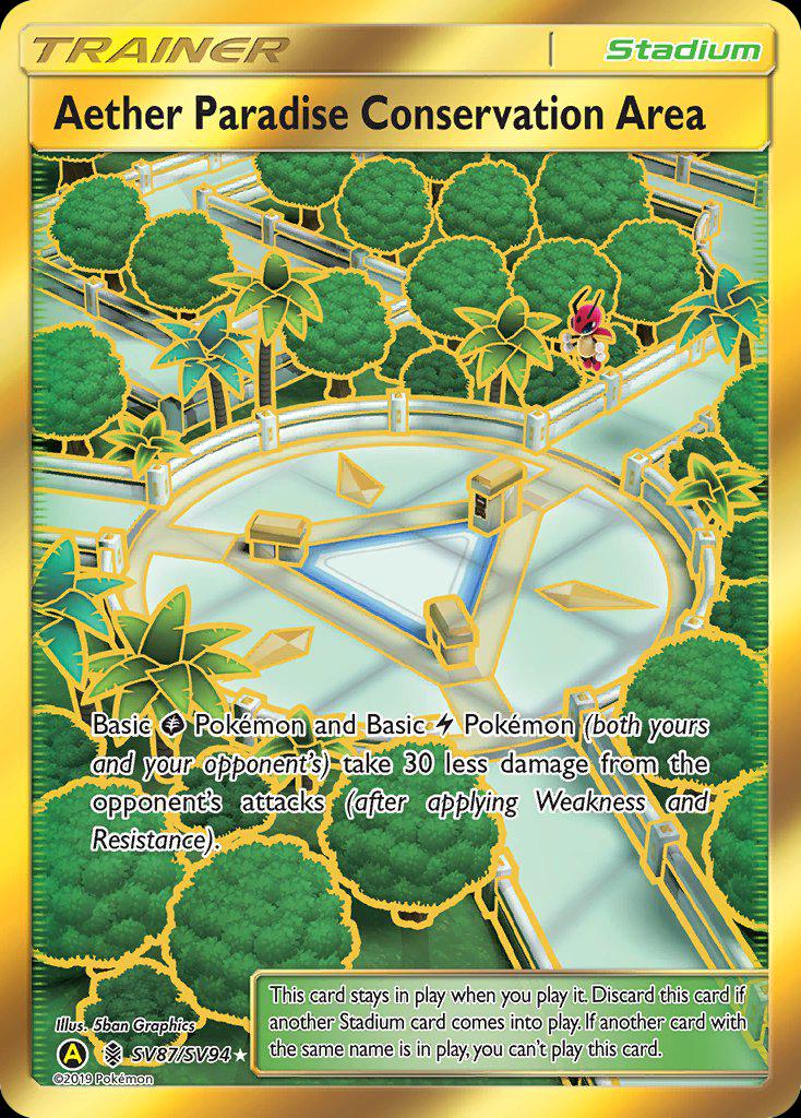 Pokémon-kaart Aether Paradise Conservation Area SV87/SV94 Secret Rare uit de set Hidden Fates