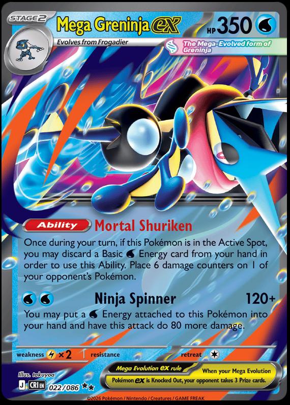 Pokémon-kaart Mega Greninja ex 022/086 Double Rare uit de set Chaos Rising