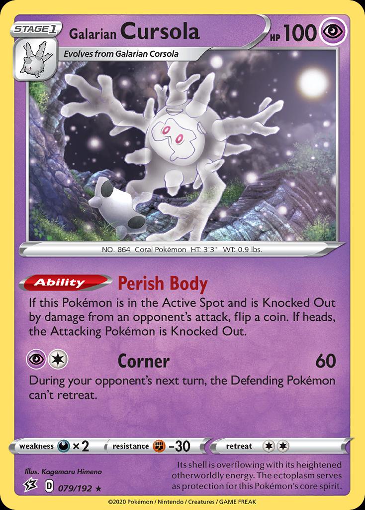 Pokémon-kaart Galarian Cursola 79/192 Holo Rare uit de set Rebel Clash Image principale du produit