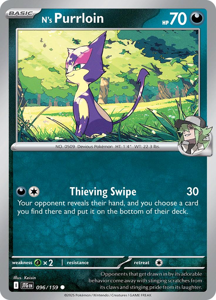 Pokémon-kaart N's Purrloin 096/159 Common uit de set Journey Together