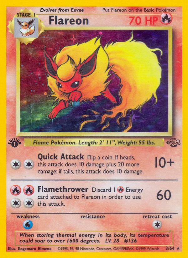 Pokémon-kaart Flareon 3/64 Holo Rare uit de set Jungle Hoofdafbeelding