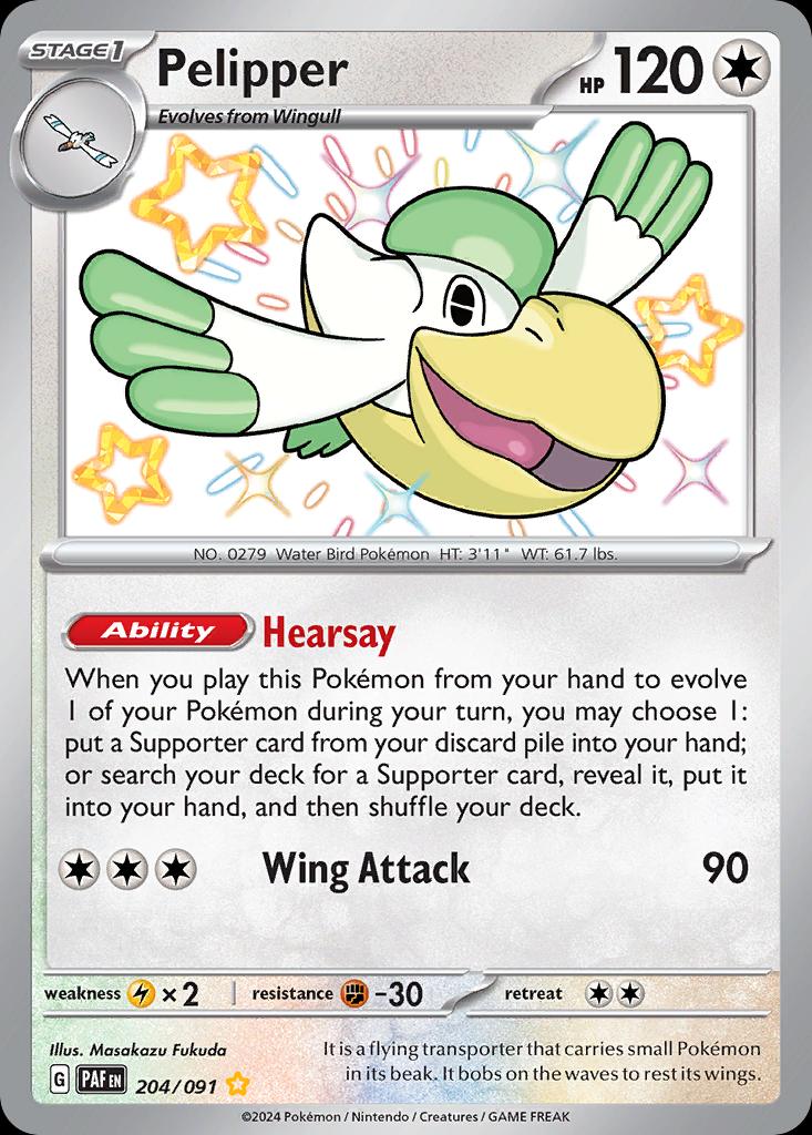 Pokémon-kaart Pelipper 204/91 Shiny Rare uit de set Paldean Fates