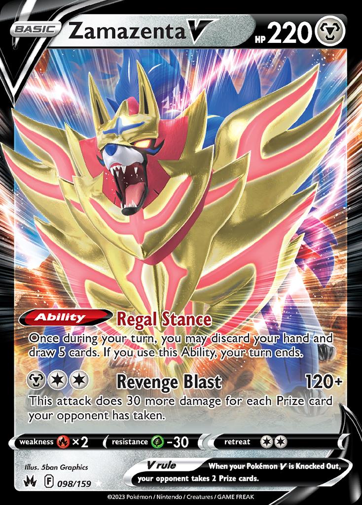 Pokémon-kaart Zamazenta V 98/159 Ultra Rare uit de set Crown Zenith