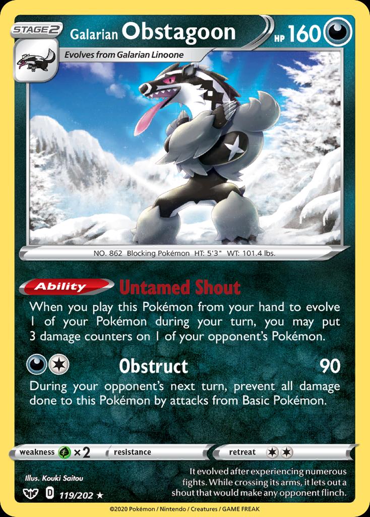 Pokémon-kaart Galarian Obstagoon 119/202 Holo Rare uit de set Sword & Shield Hoofdafbeelding