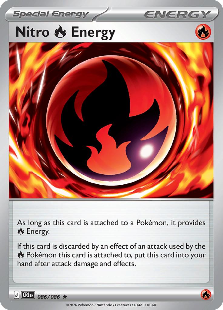 Pokémon-kaart Nitro Energy (Fire) 086/086 Rare uit de set Chaos Rising