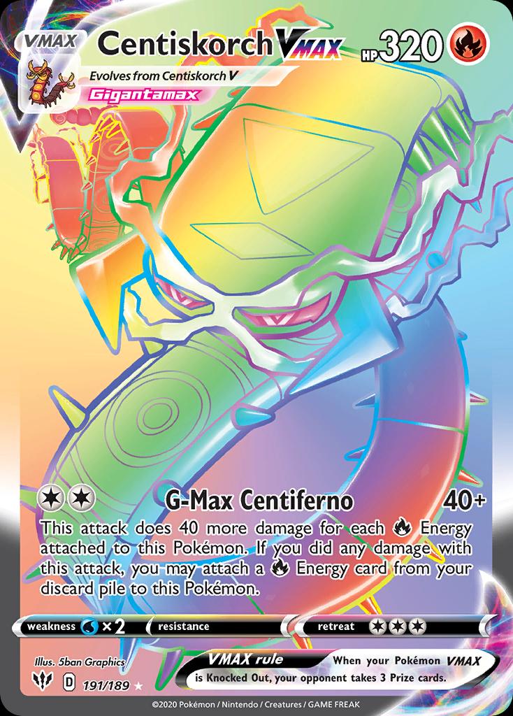 Pokémon-kaart Centiskorch VMAX 191 Secret Rare uit de set Darkness Ablaze