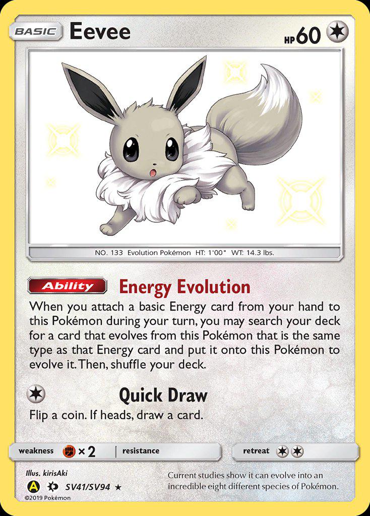 Pokémon-kaart Eevee SV41/SV94 Holo Rare uit de set Hidden Fates