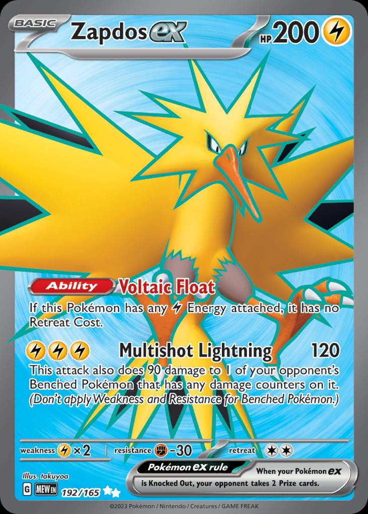 Pokémon-kaart Zapdos ex 192/165 Ultra Rare uit de set 151