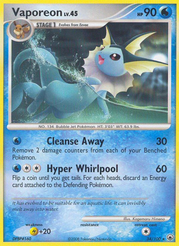 Pokémon-kaart Vaporeon 34/100 Rare uit de set Majestic Dawn Hoofdafbeelding